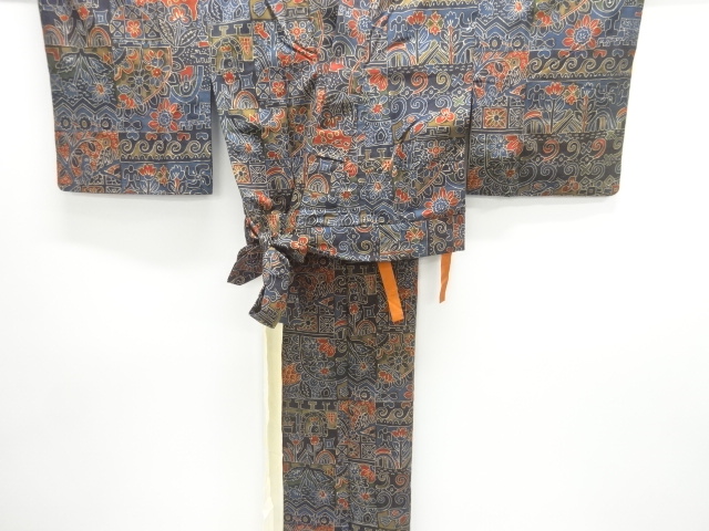 JAPANESE KIMONO / ANTIQUE TWO-PIECE KIMONO / SILK / JODAI TSUMUGI / FLOWER & BIRD